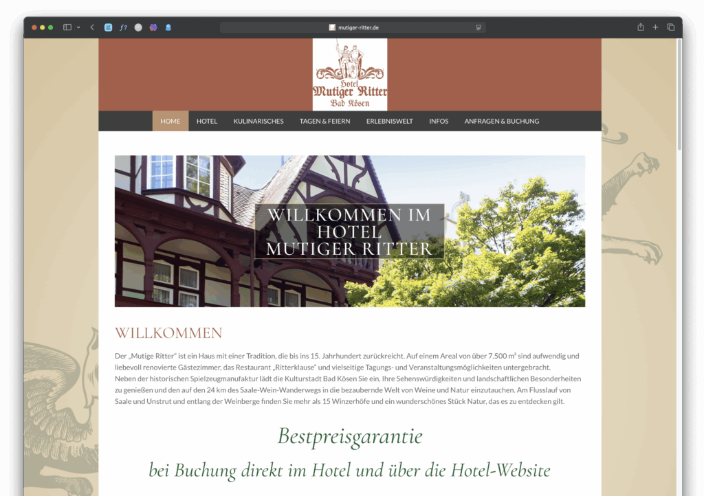 Website für das Hotel „Mutiger Ritter“ in Bad Kösen