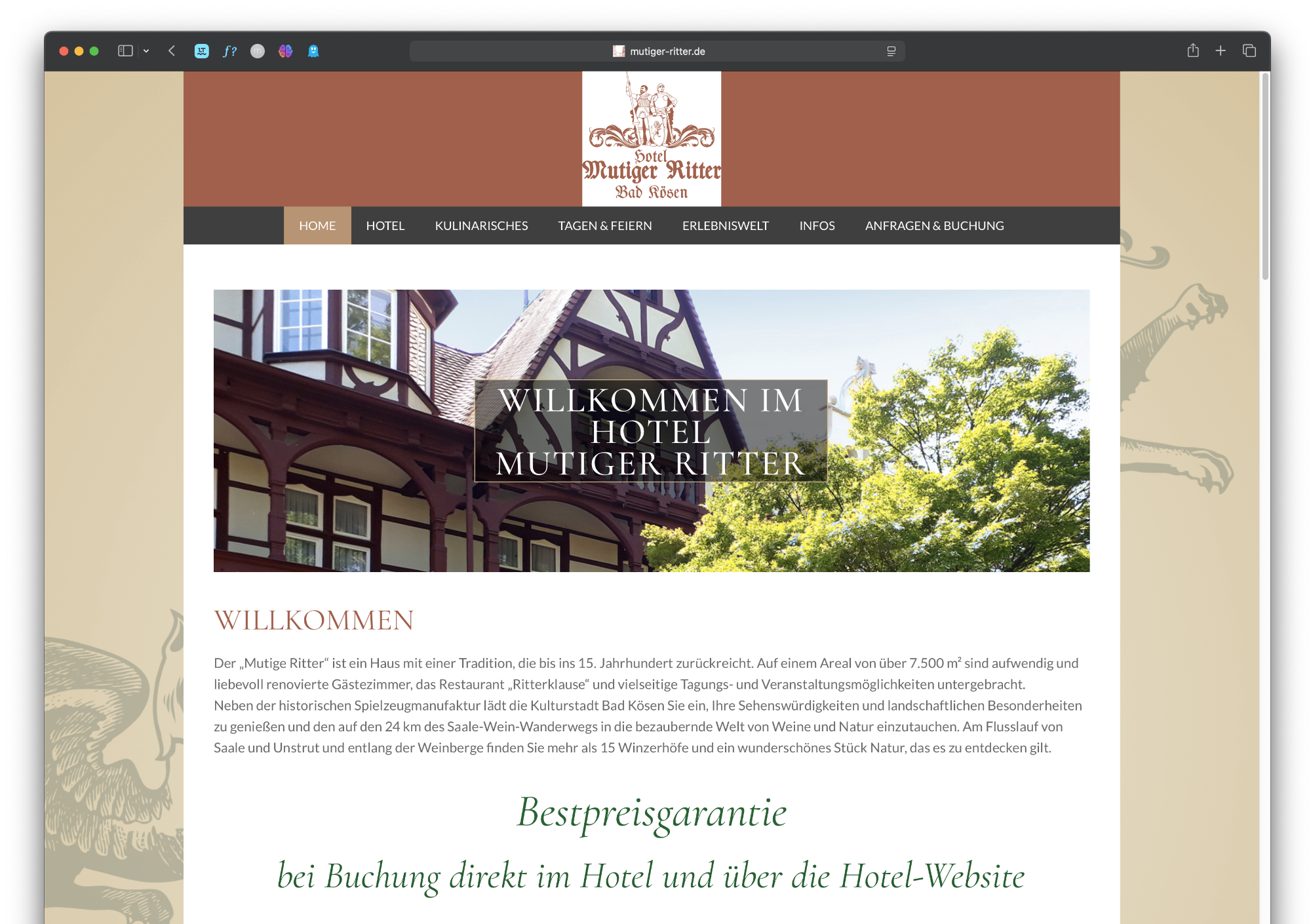 Website für das Hotel „Mutiger Ritter“ in Bad Kösen