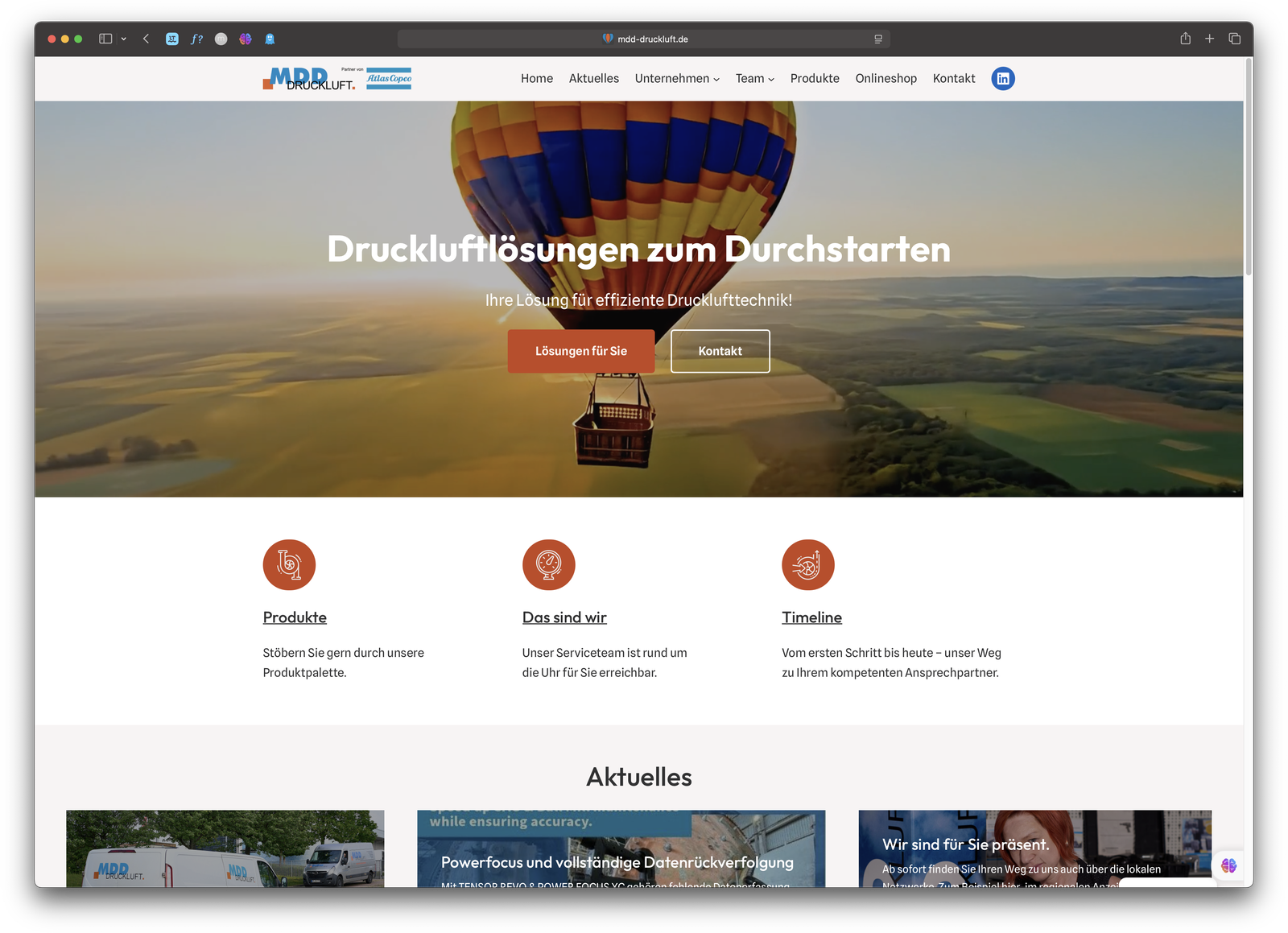 Website für die mdd Druckluft GmbH